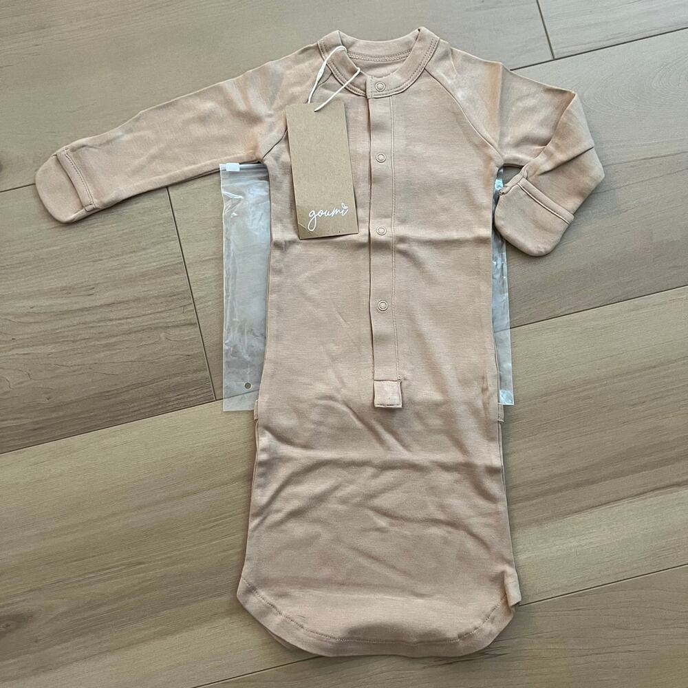 NWT Goumi Kids Sandstone Baby Gown SZ 3-6 mo Snap Bamboo Tan Sleeper Jamms